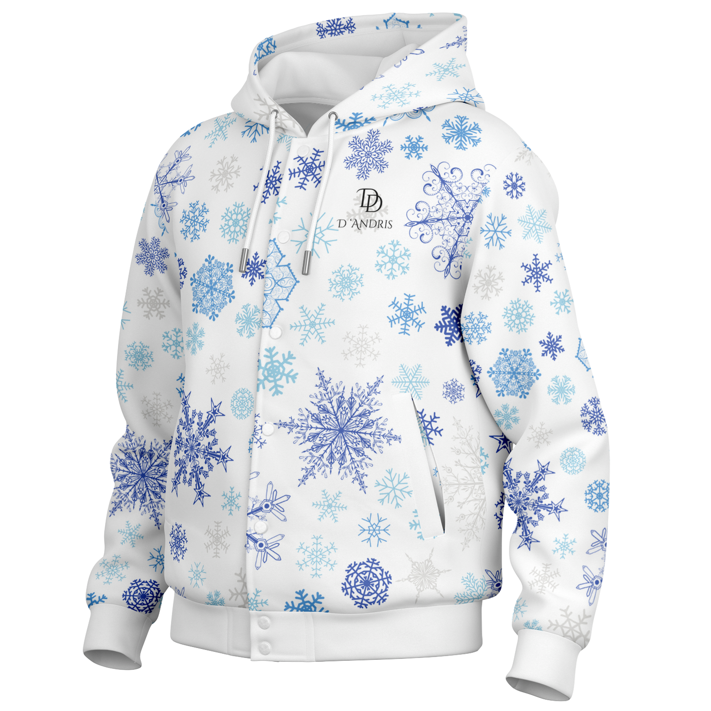 White Snowfall Christmas Hooded Baseball Jacket