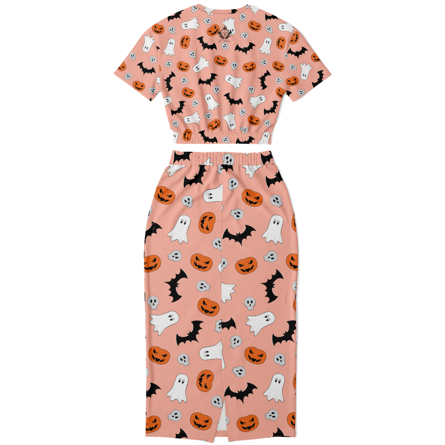 Halloween Boo Cropped Short Sleeve Sweatshirt and Long Pocket Skirt Set