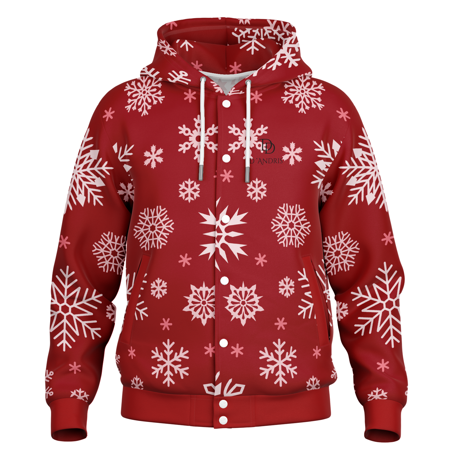 Red Snowfall Christmas Hooded Baseball Jacket