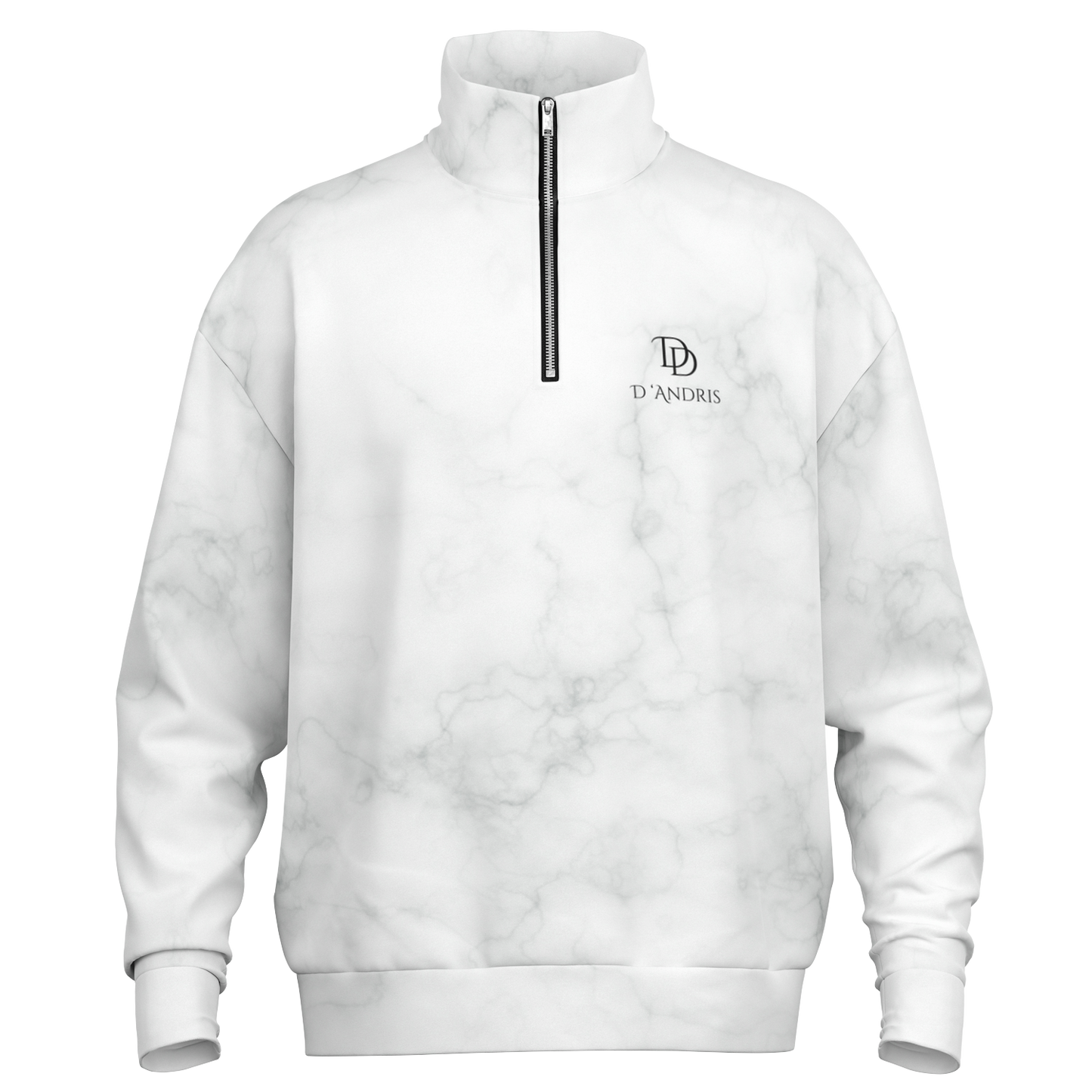 White Marble Heavyweight Over-sized Quarter Zip Sweatshirt