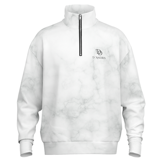 White Marble Heavyweight Over-sized Quarter Zip Sweatshirt