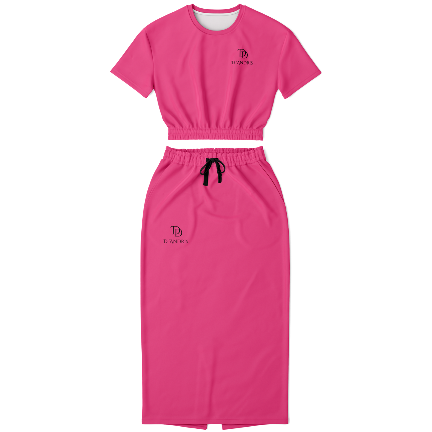 Pink Cropped Short Sleeve Sweatshirt and Long Pocket Skirt Set