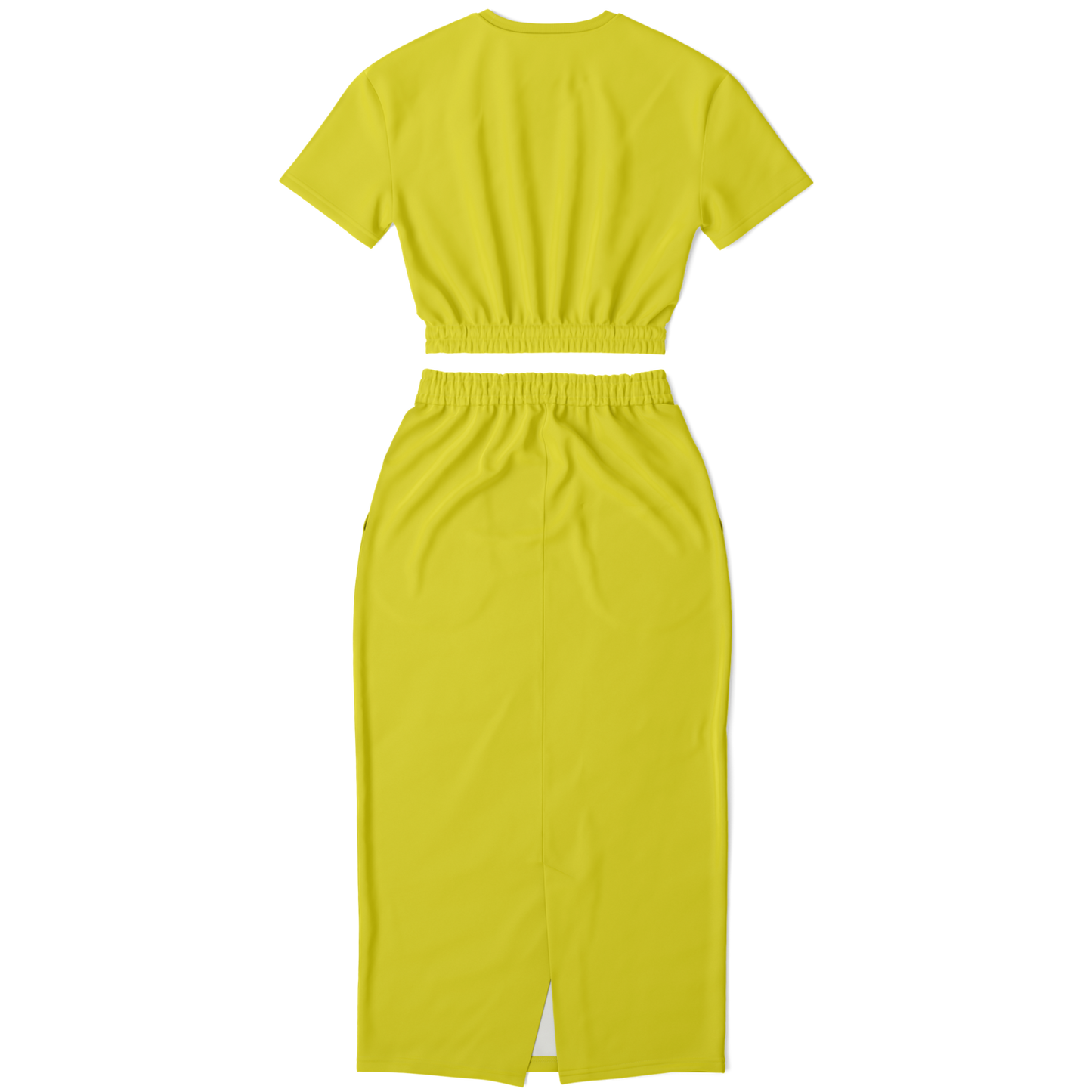 Yellow Cropped Short Sleeve Sweatshirt and Long Pocket Skirt Set