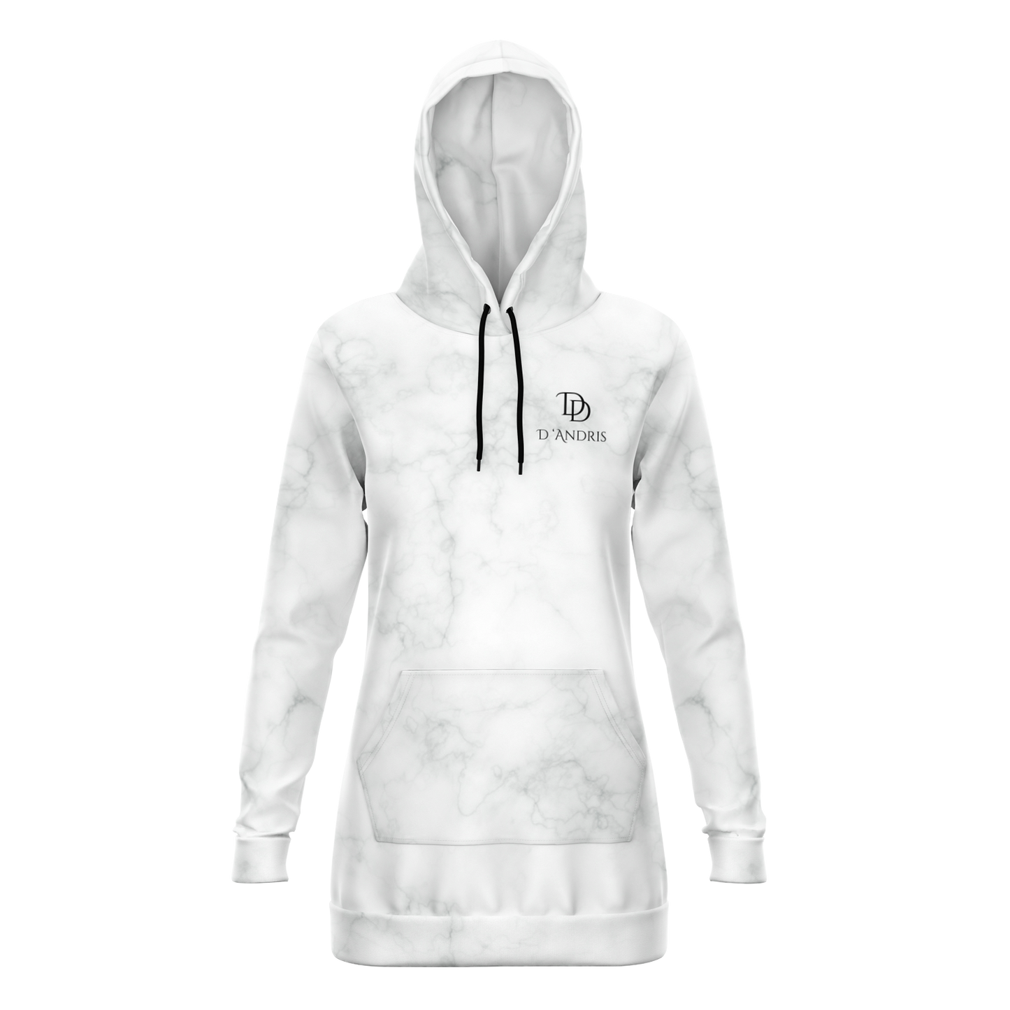 White Marble Longline Hoodie