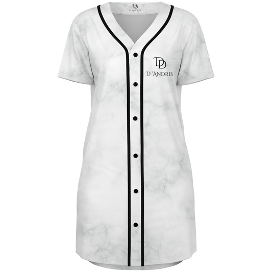 White Marble Baseball Jersey Dress