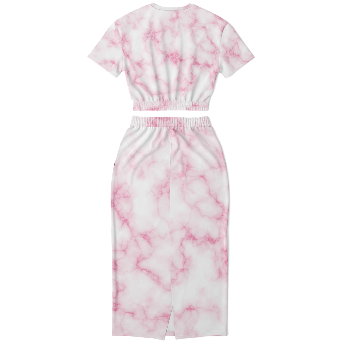 White Marble Cropped Short Sleeve Sweatshirt and Long Pocket Skirt Set