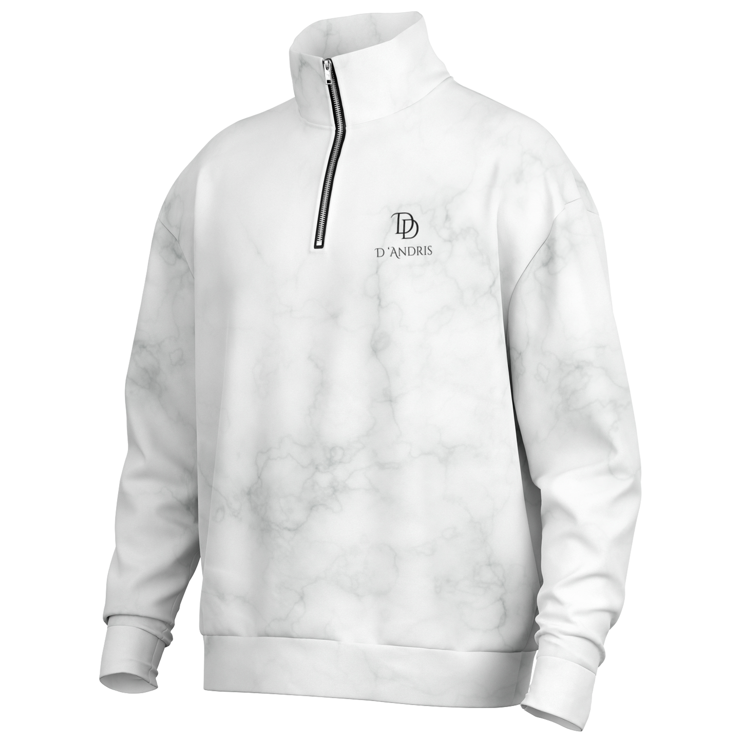 White Marble Heavyweight Over-sized Quarter Zip Sweatshirt