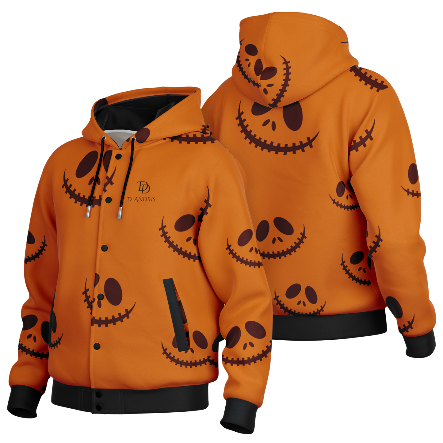 Halloween Jack's Smile Hooded Baseball Jacket