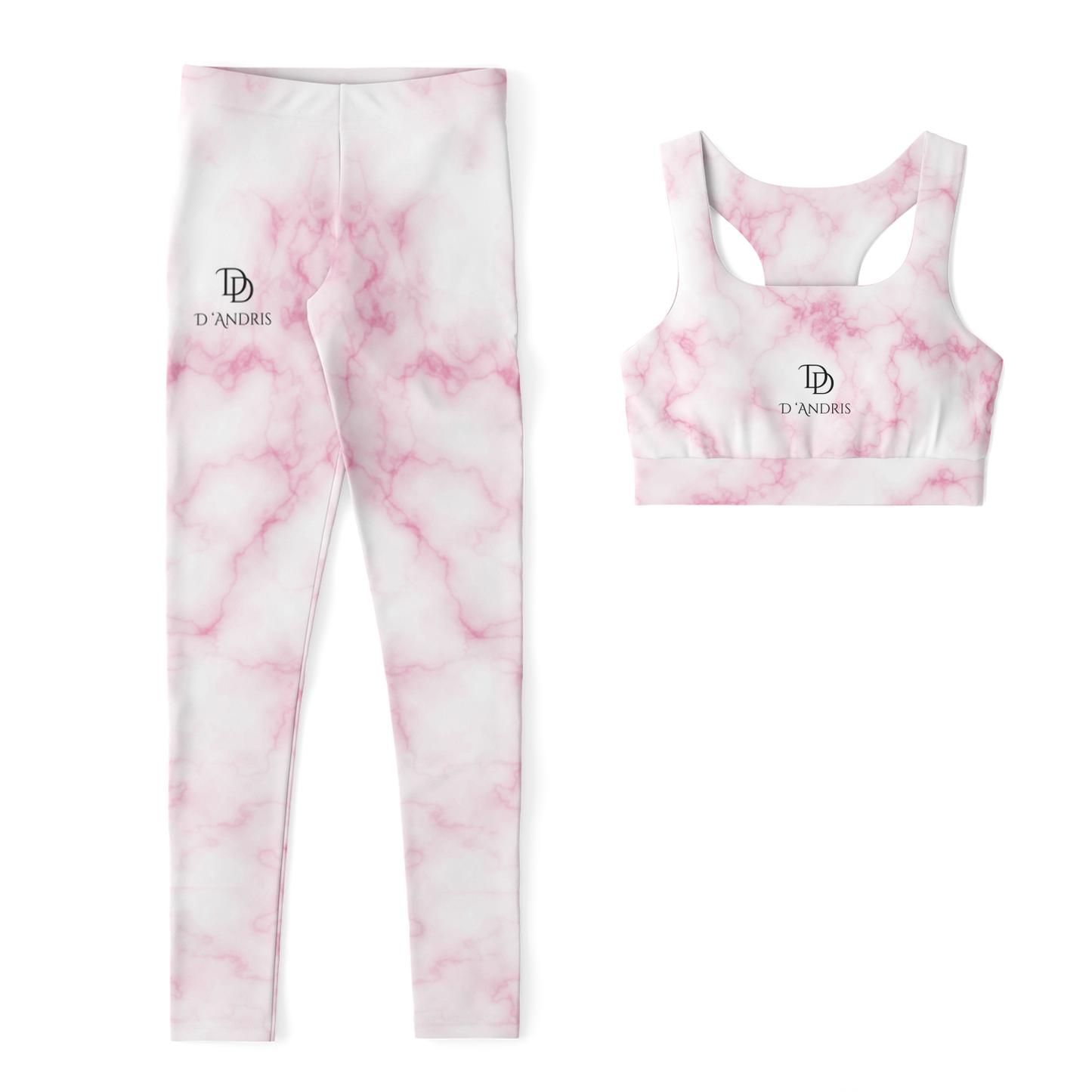 Pink Marble Padded Sports Bra & Leggings