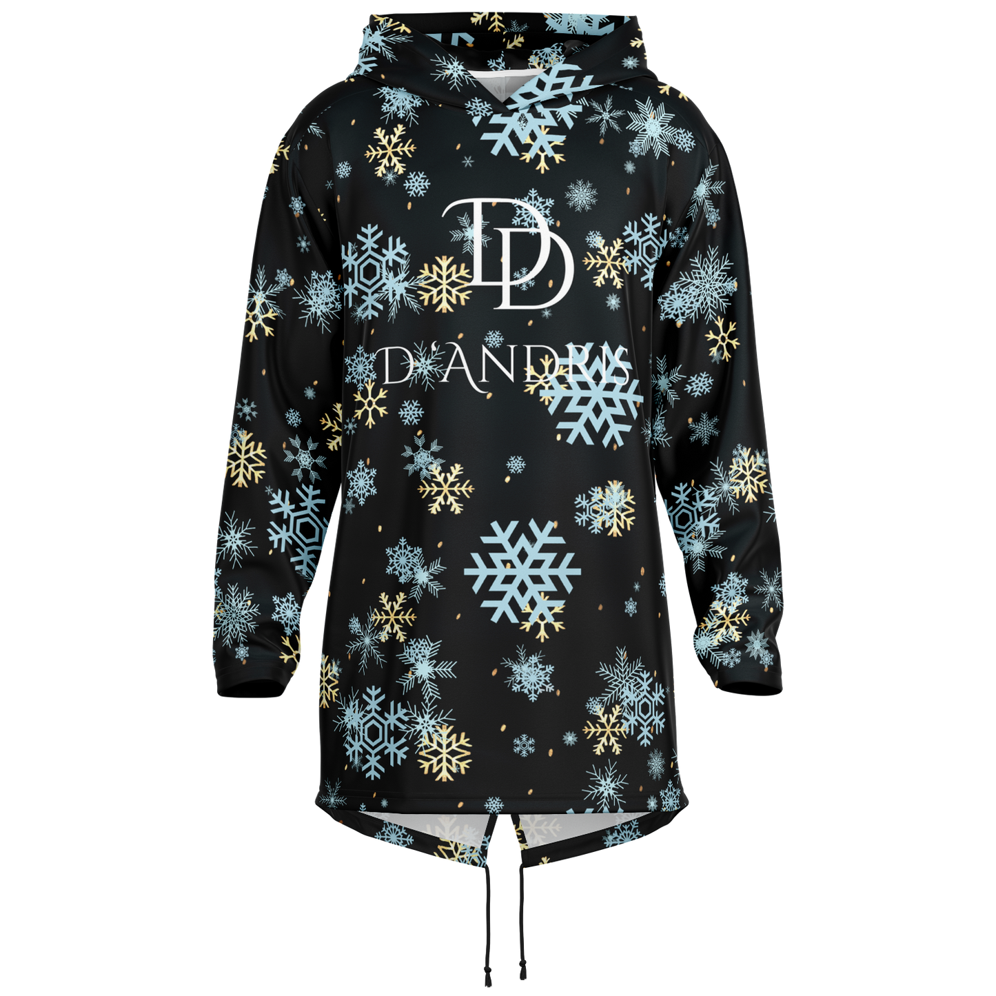Black Snowfall Christmas Heavyweight Elongated Hoodie