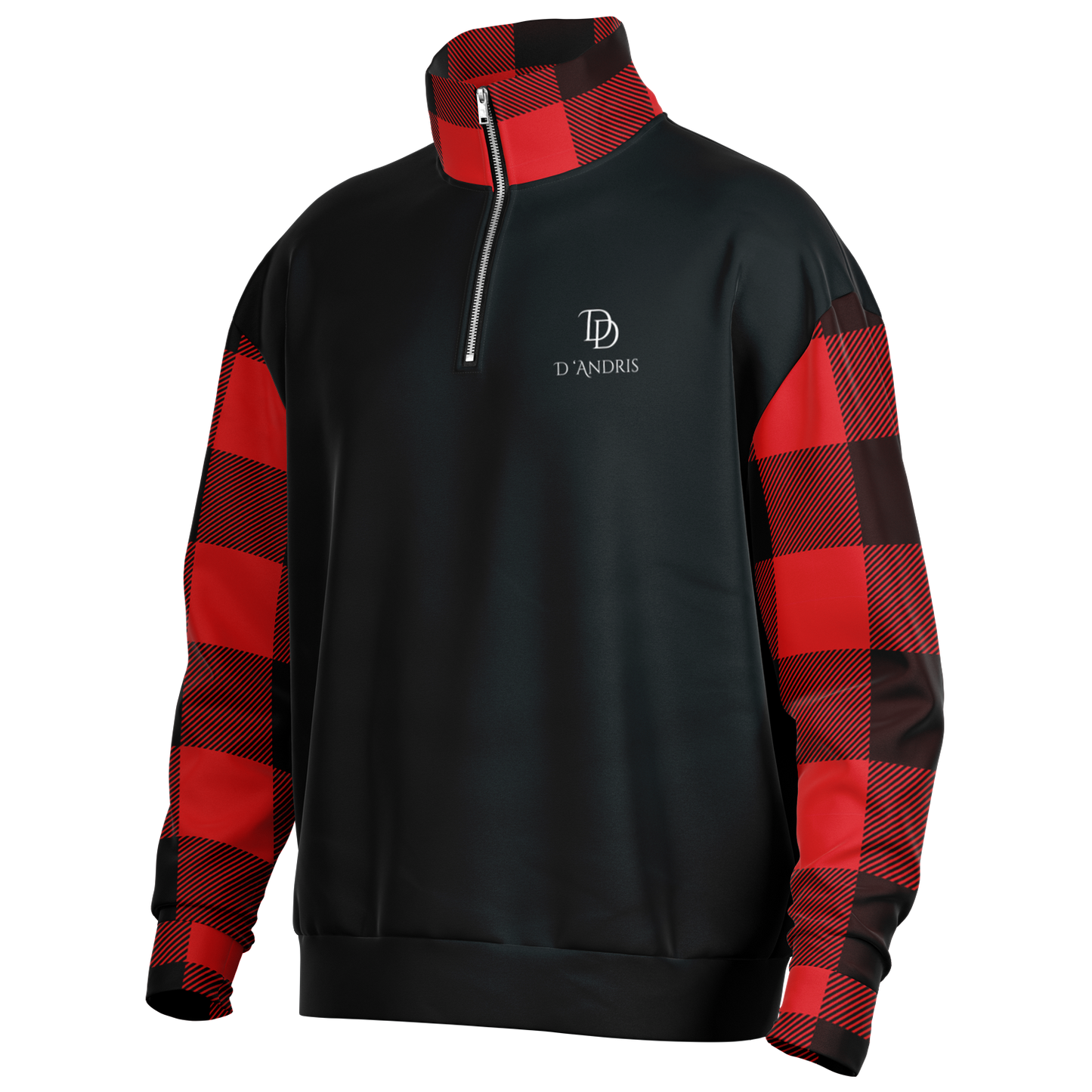 Plaid Heavyweight Over-sized Quarter Zip Sweatshirt