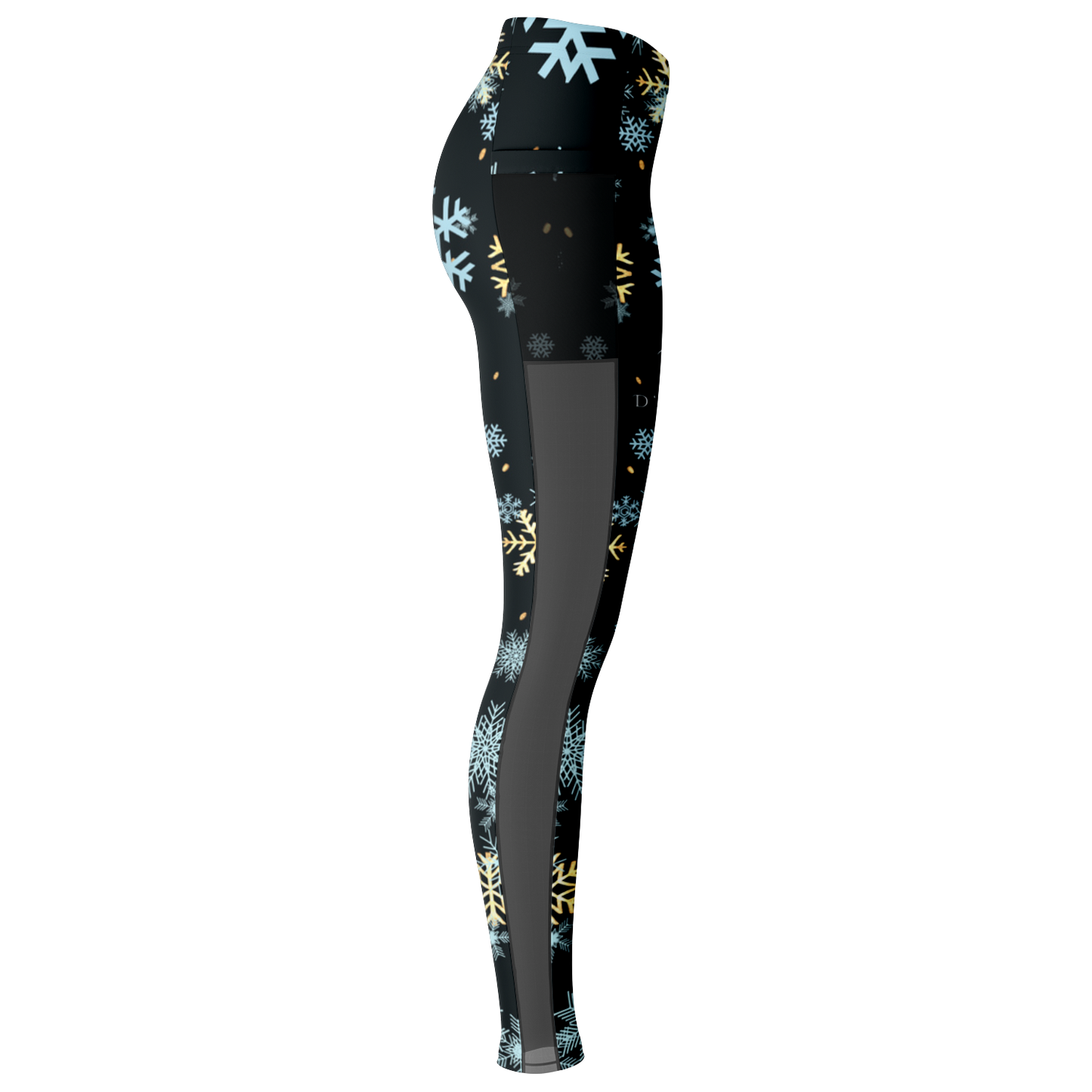 Black Snowfall Christmas Mesh Pocket Legging