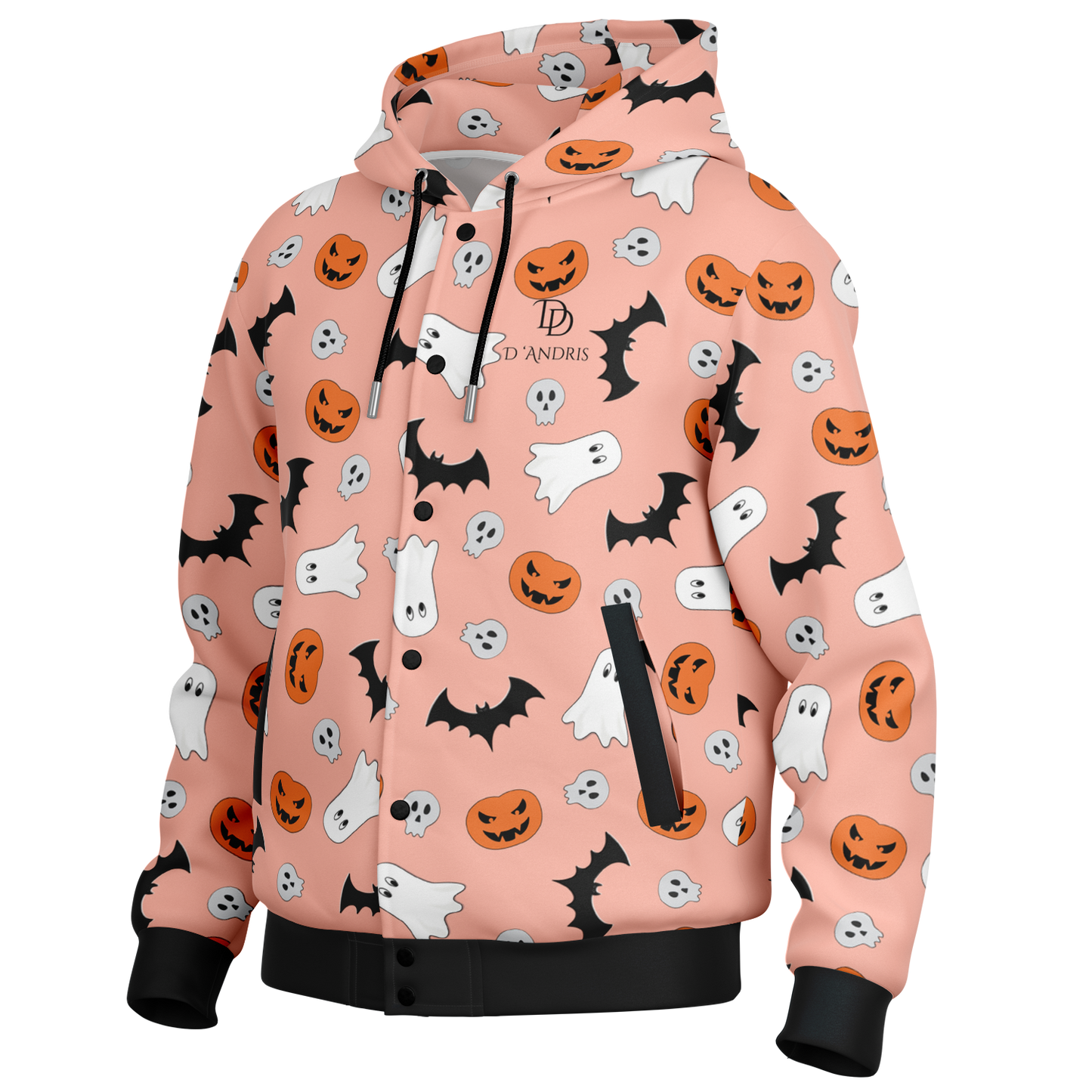 Halloween Boo Hooded Baseball Jacket